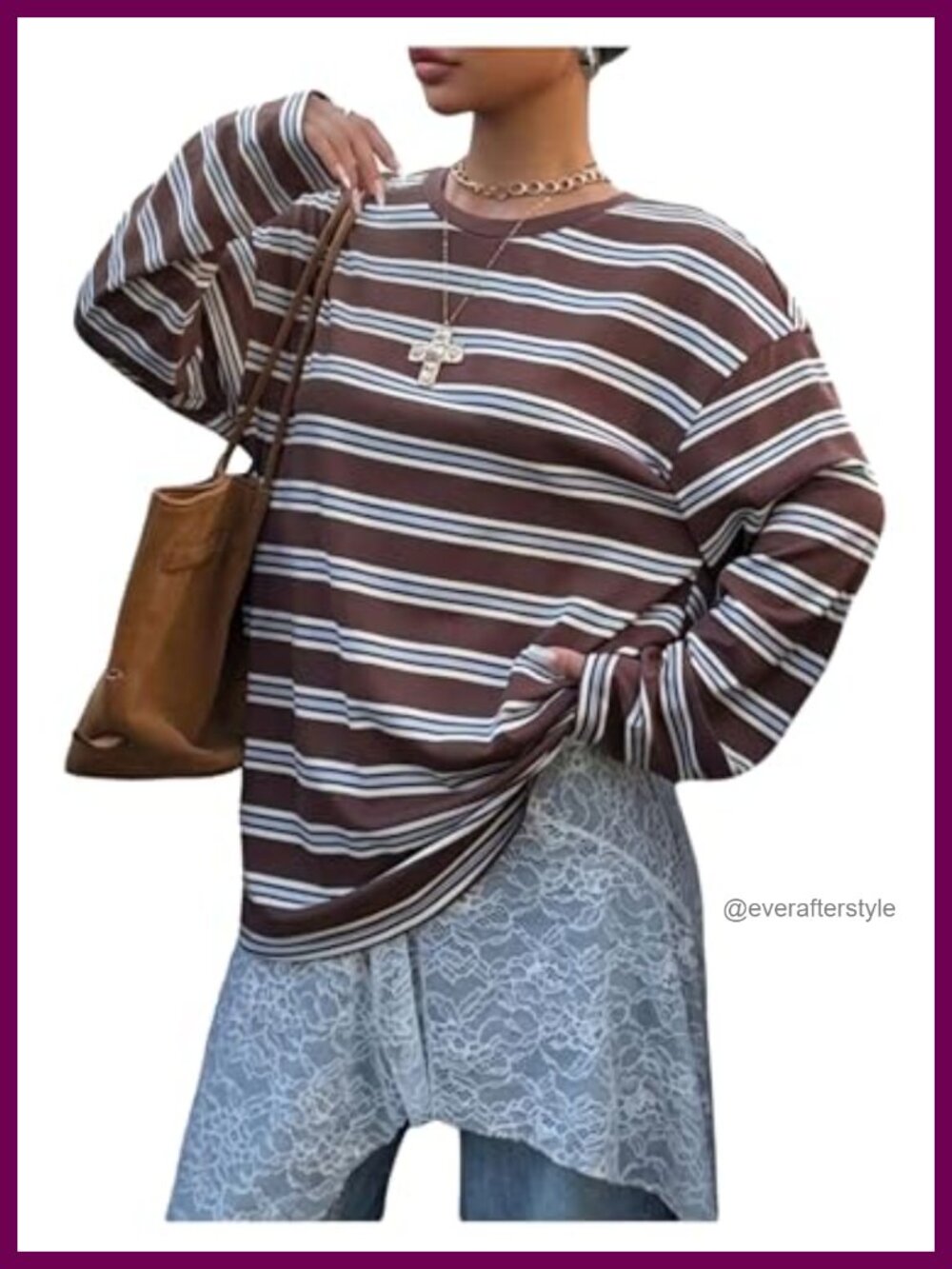 Striped Long Sleeve Oversized Tee Y2k Drop Shoulder Streetwear Top